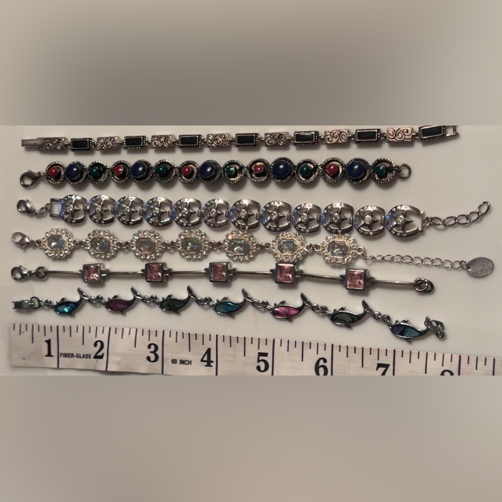 Silver Toned Multibrand Multi-Colored Gemstone Br… - image 6